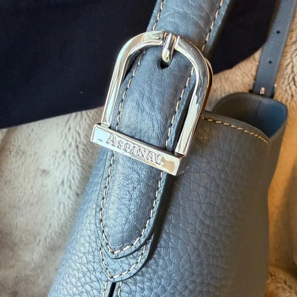 Aspinal of London Heritage Blue Pebble Leather Hobo Tote Bag - Picture 4 of 16